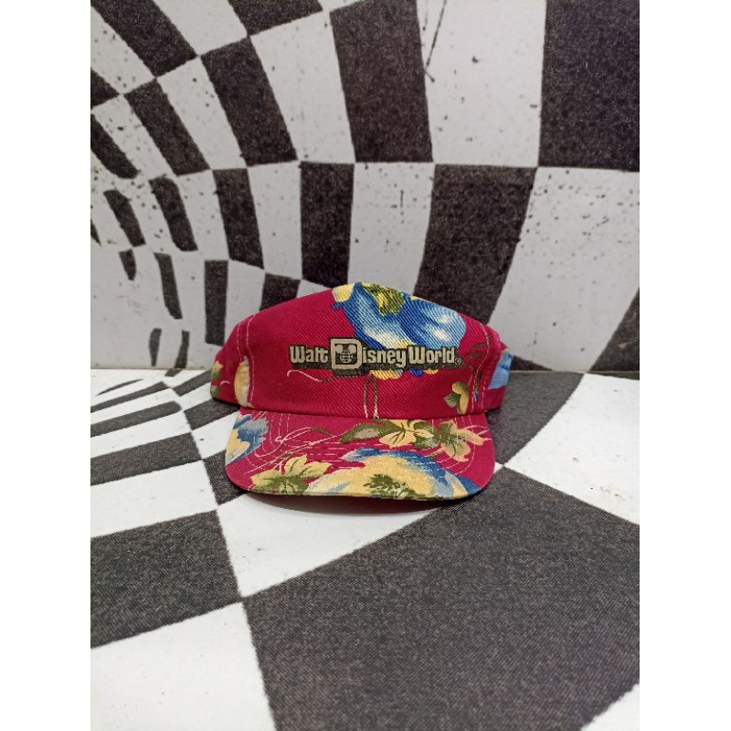 80s Walt Disney World Snapback Hat VTG Mickey Mouse Colorful Floral Retro Rope