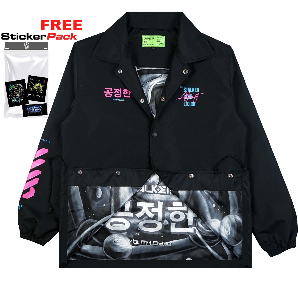 Stalker Jaket Coach - Justice Hitam Anti Air