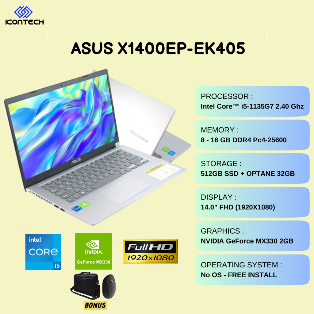 ASUS X1400EP-EK405 | i5-1135G7 | 512GBSSD+OPTANE 32GB | GeForce MX330