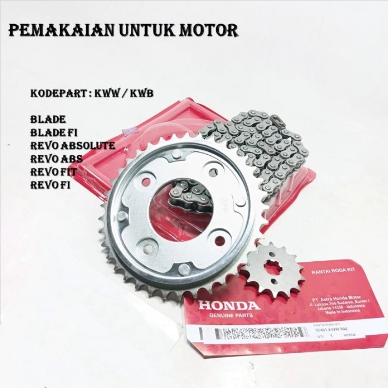 GEAR SET / GIR SET + RANTAI ORIGINAL AHM HONDA REVO ABS 110 / REVO FIT R / BLADE 110 OLD KWB