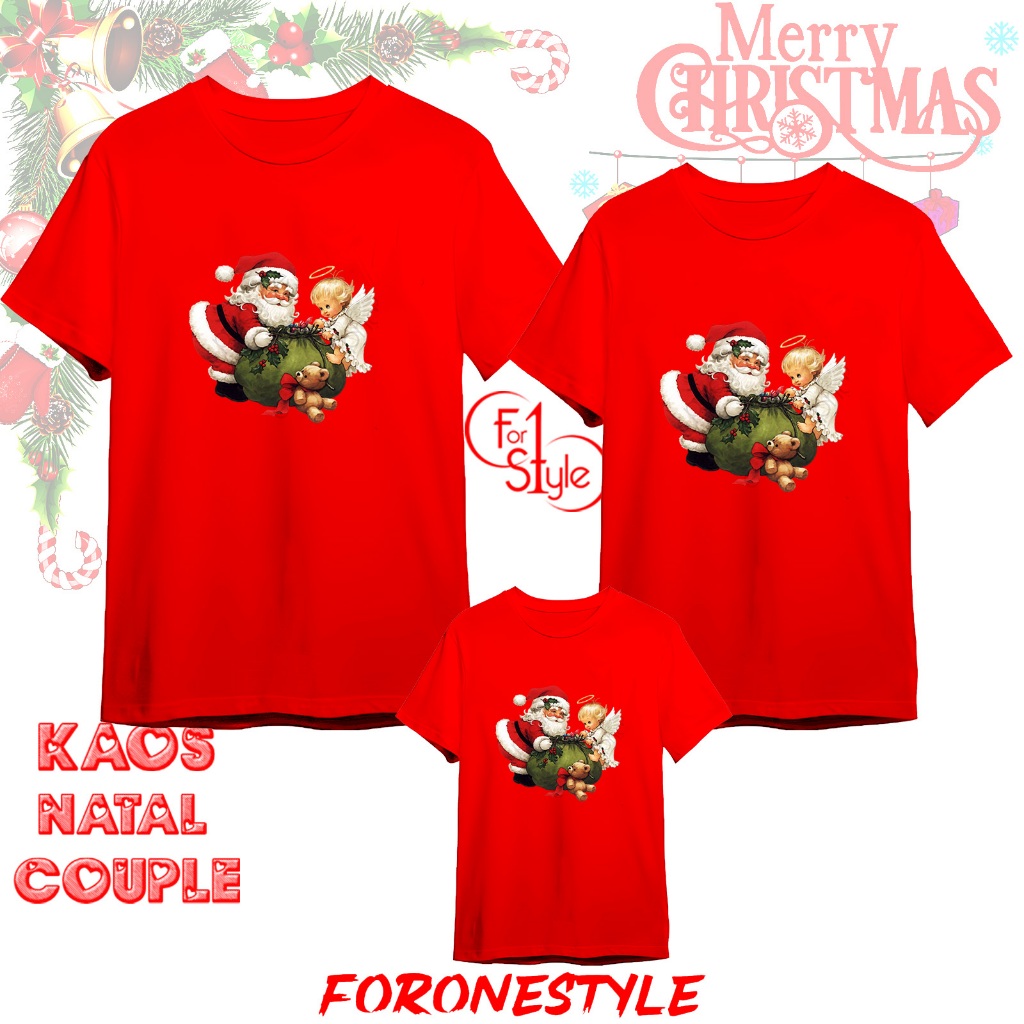 KAOS SANTA NATAL MERRY CHRISTMAS 2023 2024 TYPE 14 - Kaos couple natal - size 2-10 INFO, Hijau fuji 