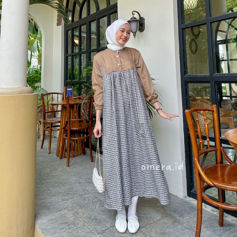 Naima Midi Dress kombinasi / korean dress busui / gamis wanita terbaru