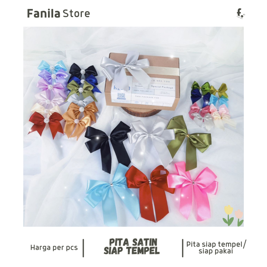 

Pita Siap Tempel/ Pita Hiasan Hampers/ Pita Satin/ Pita Kado