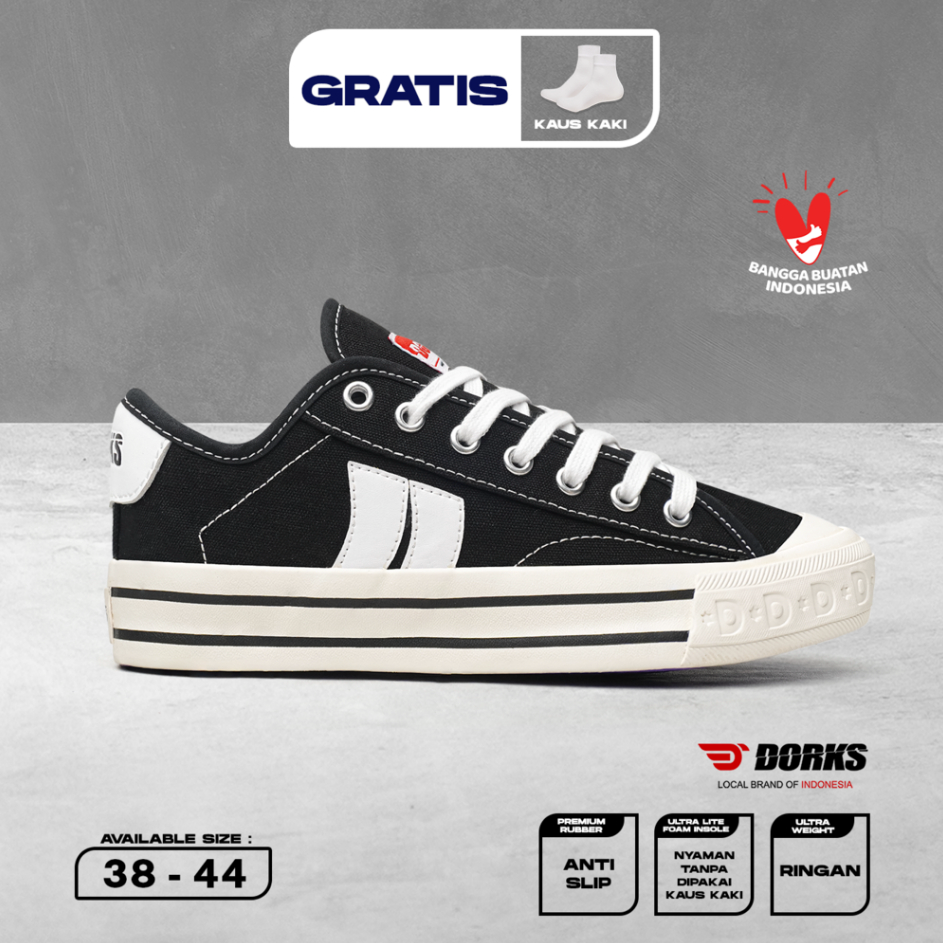 ➾❃❇ DORKS - Metro Low Black Sepatu Sneakers Casual Pria