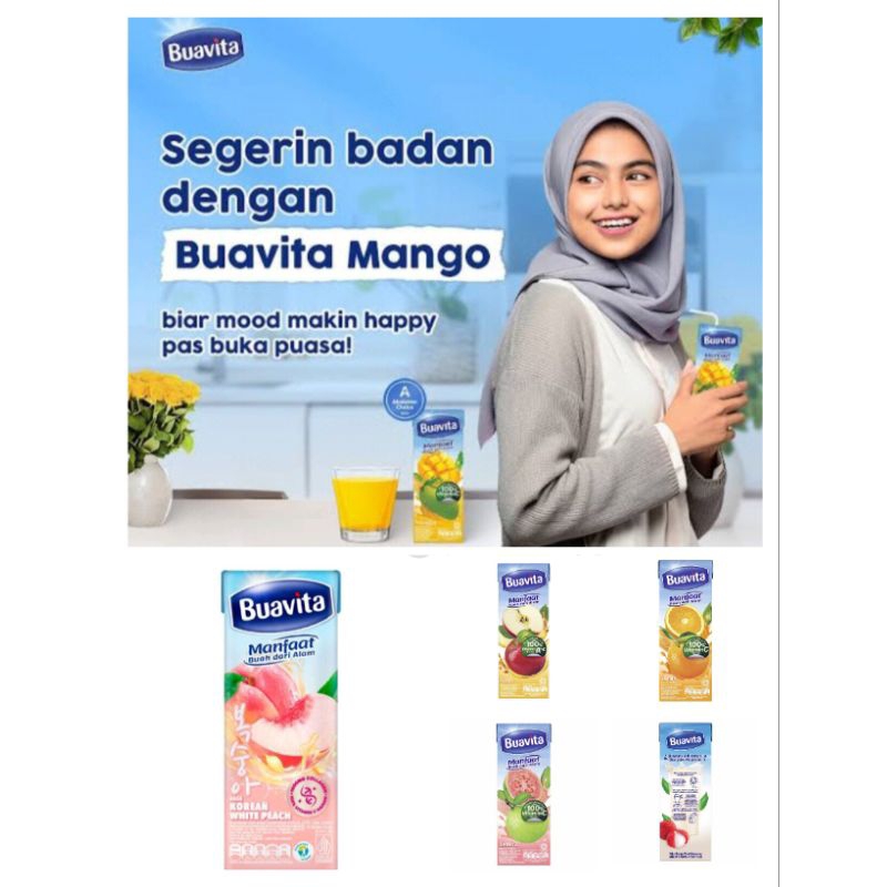 

Buavita / Buavita Jus jambu/Apel/Mangga/Jeruk/Lecy/White Peach 245 ml