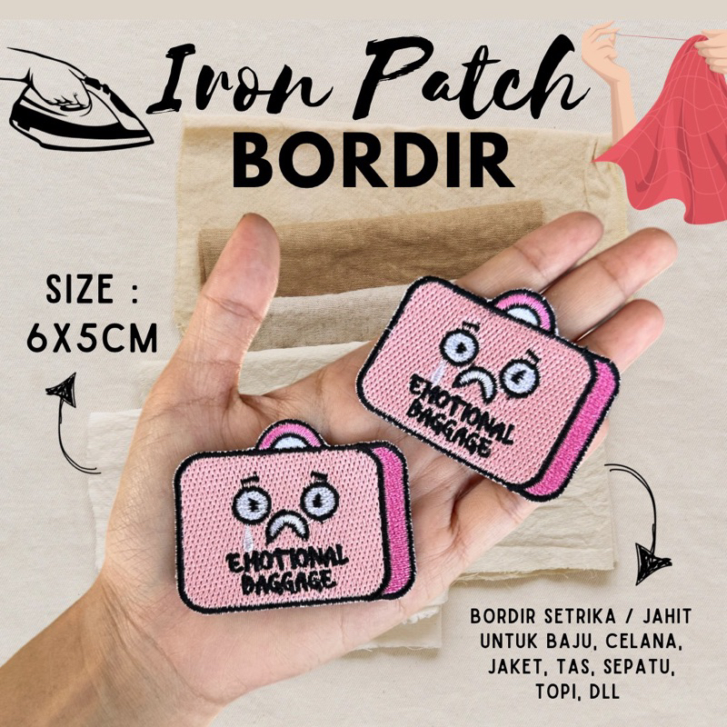 ( BSA SETRIKA & JAHIT ) Emblem bordir tempel tas Emotional Baggage Iron Patch bordir tempel Patch ir
