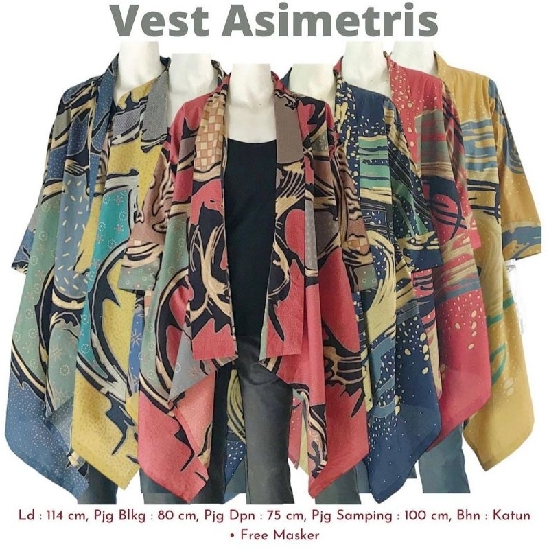 Outer Batik Bolero Batik Vest Asimetris Cardigan Bolero Batik Modern Batik Kerja Kantor Wanita Batik