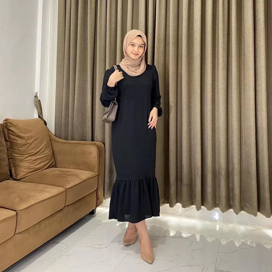 Gamis Wanita Midi Dress Lebaran 2024 Fashion Pesta Kondangan wanita remaja Katun Rayon Korean Style 