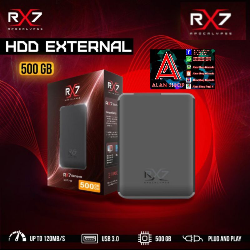 HARDISK HDD EXTERNAL RX7 USB 3.0 500GB, 1TB