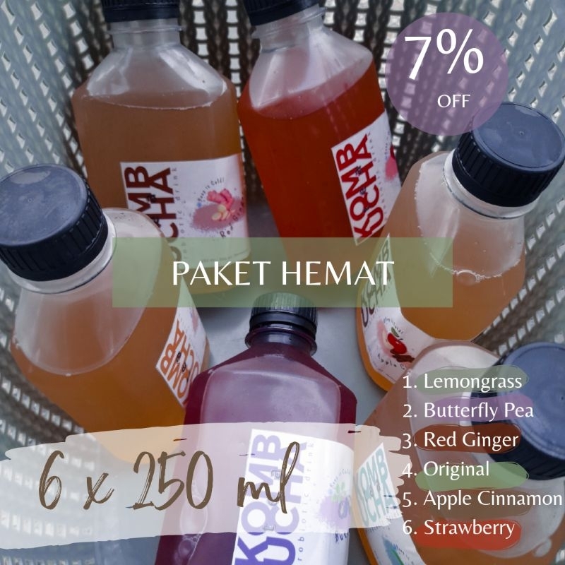 

[ PAKET HEMAT ] 6 x 250 ml | Probiotic Kombucha | Detox | Teh Kombucha | by rise.voorjou | Minuman Probiotik