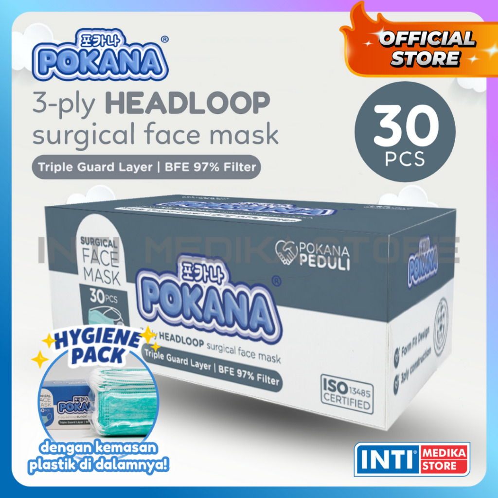 POKANA - Masker Headloop 3 Ply | Masker Medis Pokana | Masker Jilbab