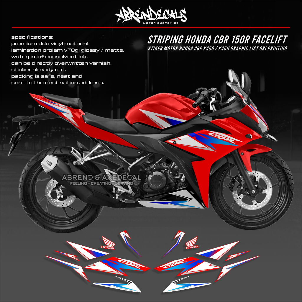 Striping CBR 150 R Facelift Grafis Ori Printing / Stiker List Honda CBR 150r K45G / K45N Design Cust