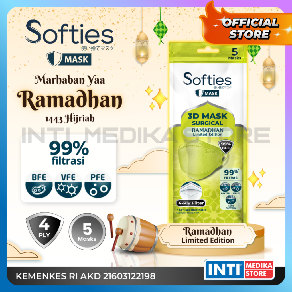 SOFTIES - Masker Earloop 3D KF94 Surgical Mask 4 Ply RAMADHAN Sachet