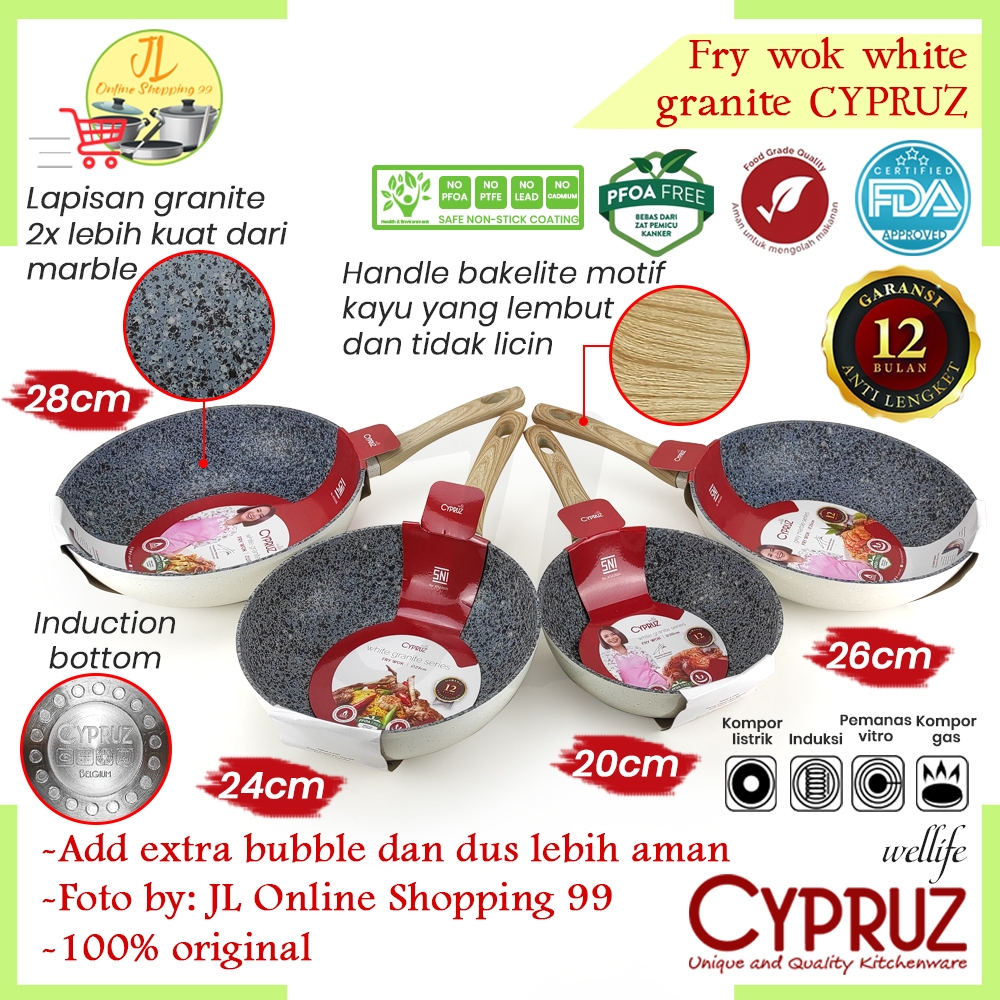 CYPRUZ Fry wok 20/24/26/28cm white granite anti lengket / wajan masak listrik induksi / kuali penggo