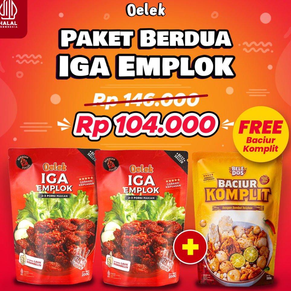 

#Sale Paket Berdua Iga Emplok Oelek - 2 Pack Iga Emplok / Iga Mercon / Iga Sambal / Oseng Iga