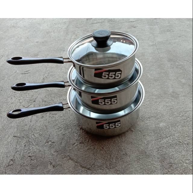 Panci Set Stainless Gagang Panci 555 Tutup Kaca