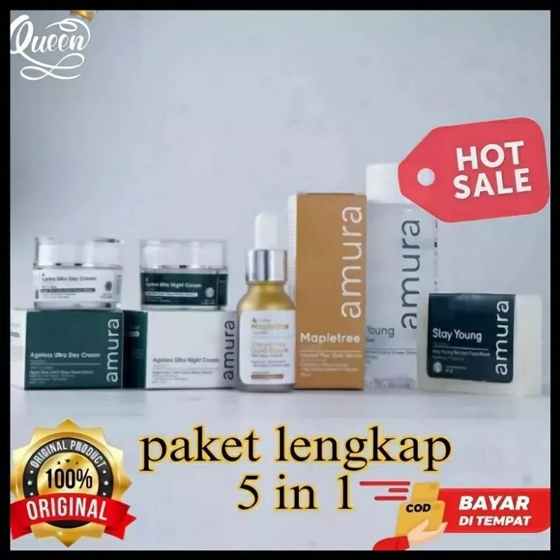 5 IN 1 PAKET SKINCARE AMURA SERUM & CREAM -MENCERAHKAN DAN MENGHILANGKAN FLEK