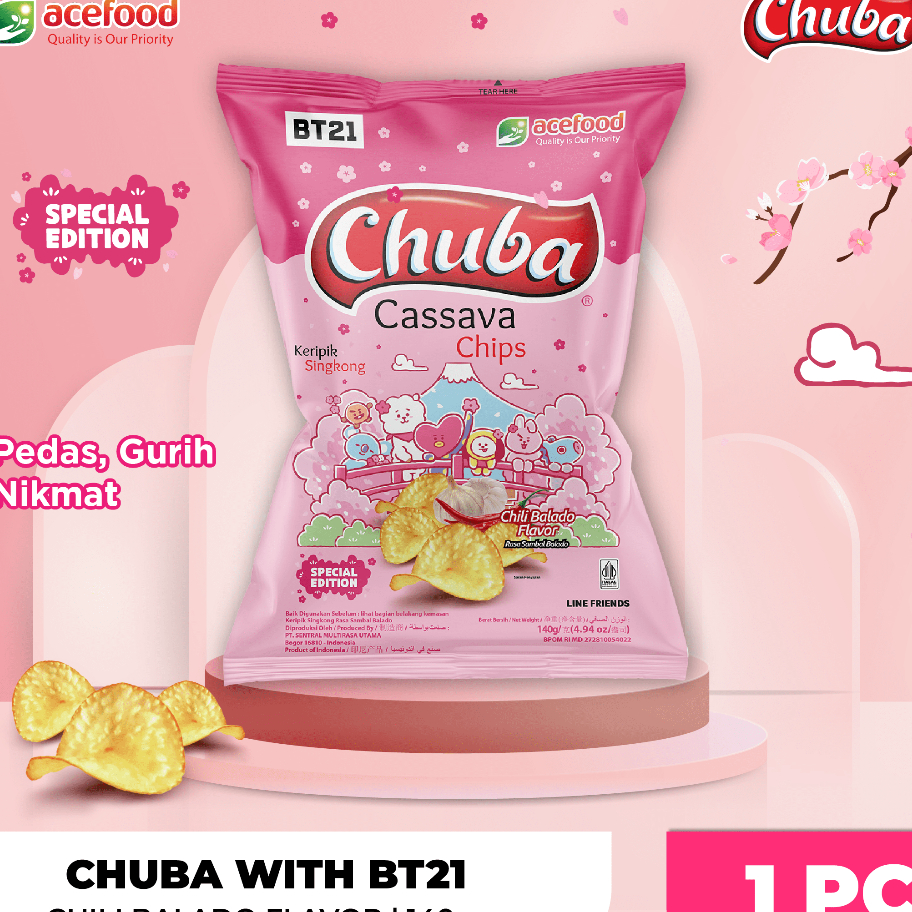 

Pasti Murah Chuba Cassava Chips BT21 Rasa Sambal Balado Terlaris