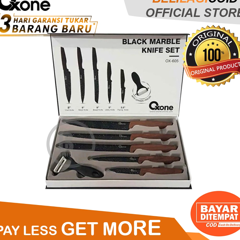 >V44859) Oxone OX-605 Pisau Dapur Black Marble Knife Set / Pisau Set Dapur OXONE OX605 / Oxone Pisau