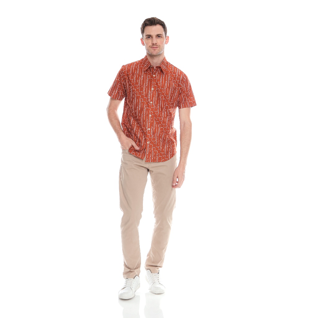 Batik Adiharjo Kemeja Lengan Pendek Parang Barong Terracotta | Kemeja Batik Pria Katun Premium