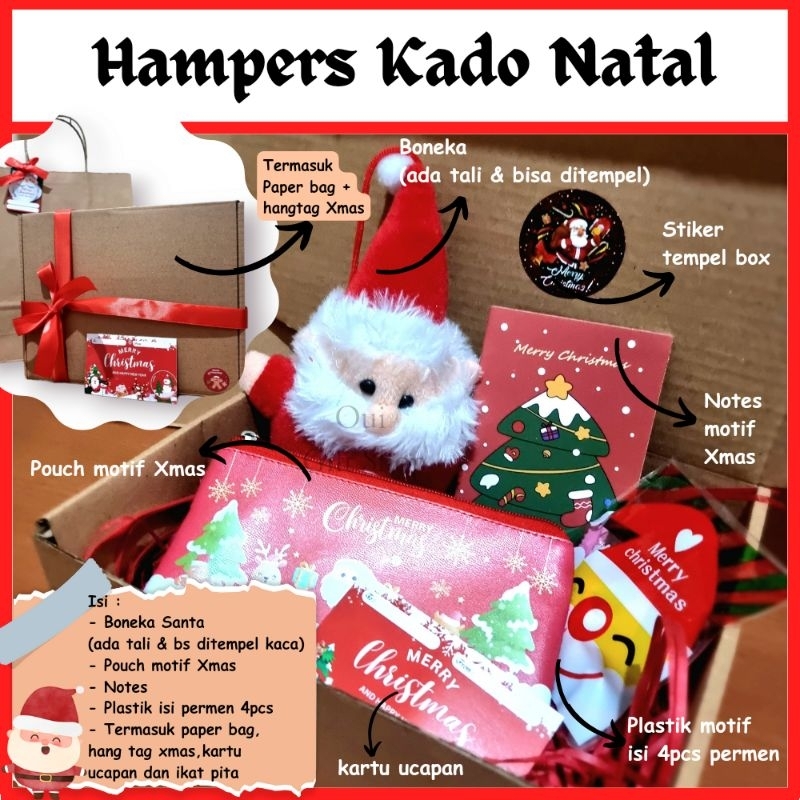 

Hampers Natal Termasuk Paper Bag Kartu Ucapan Xmas / Kado Natal / Gift Box / Boneka Santa / Surprise Box / Xmas Gift / Tukaran Kado / Kado Estetik / Kado Unik / Notes Mini / Pouch Natal / Paket Lengkap Xmas Gift / Boneka Santa / Surprise Box