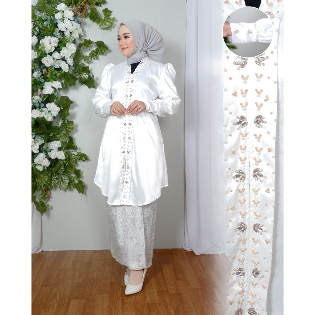 Baju kebaya tunik melayu warna putih kebaya kodangan