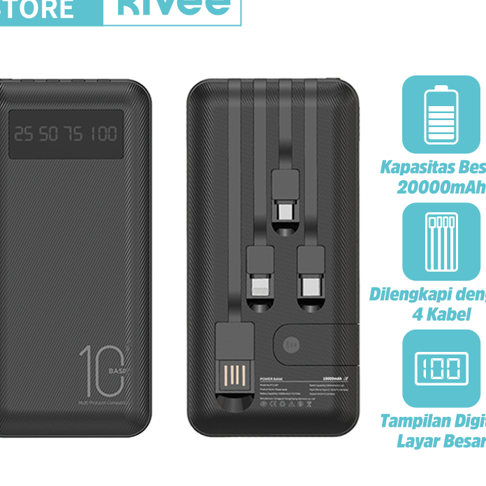 NNFN0171 COD KIVEE Powerbank 20000 mah Power Bank Fast Charging mini with Kabel Data Type C Original