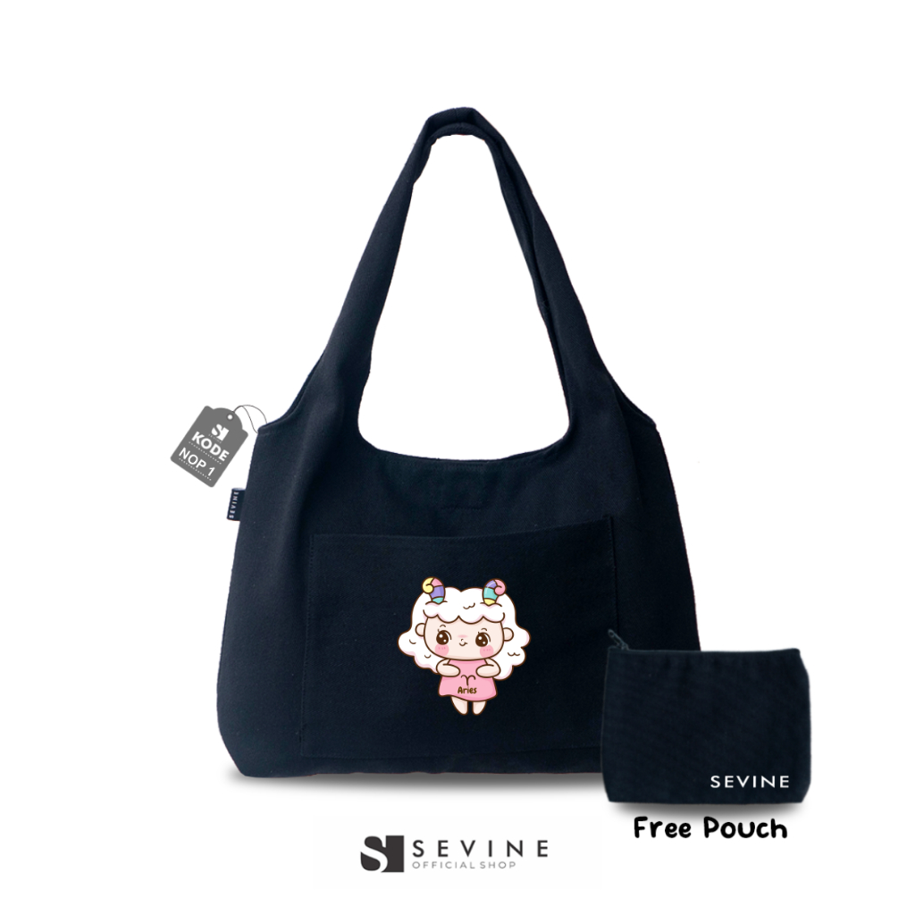 Sevine Nora Zodiac Totebag Kanvas Tas Wanita Tote Bag Hobo Kantong Kuliah Kerja Sekolah Sekat Buku L