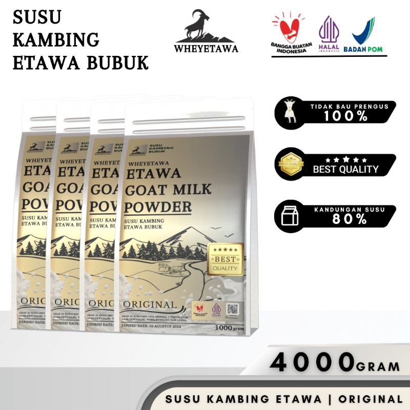 

Wheyetawa Susu Kambing Etawa Bubuk 4kg 4000gram Rasa Original Platinum Goat Milk Powder Drink Pasteurisasi Cair Natural Sehat Asli Terjamin