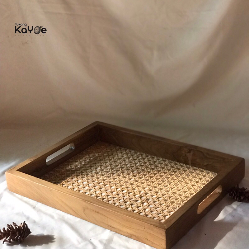 	 TukangKayoe Nampan Baki Solid wood & rattan	