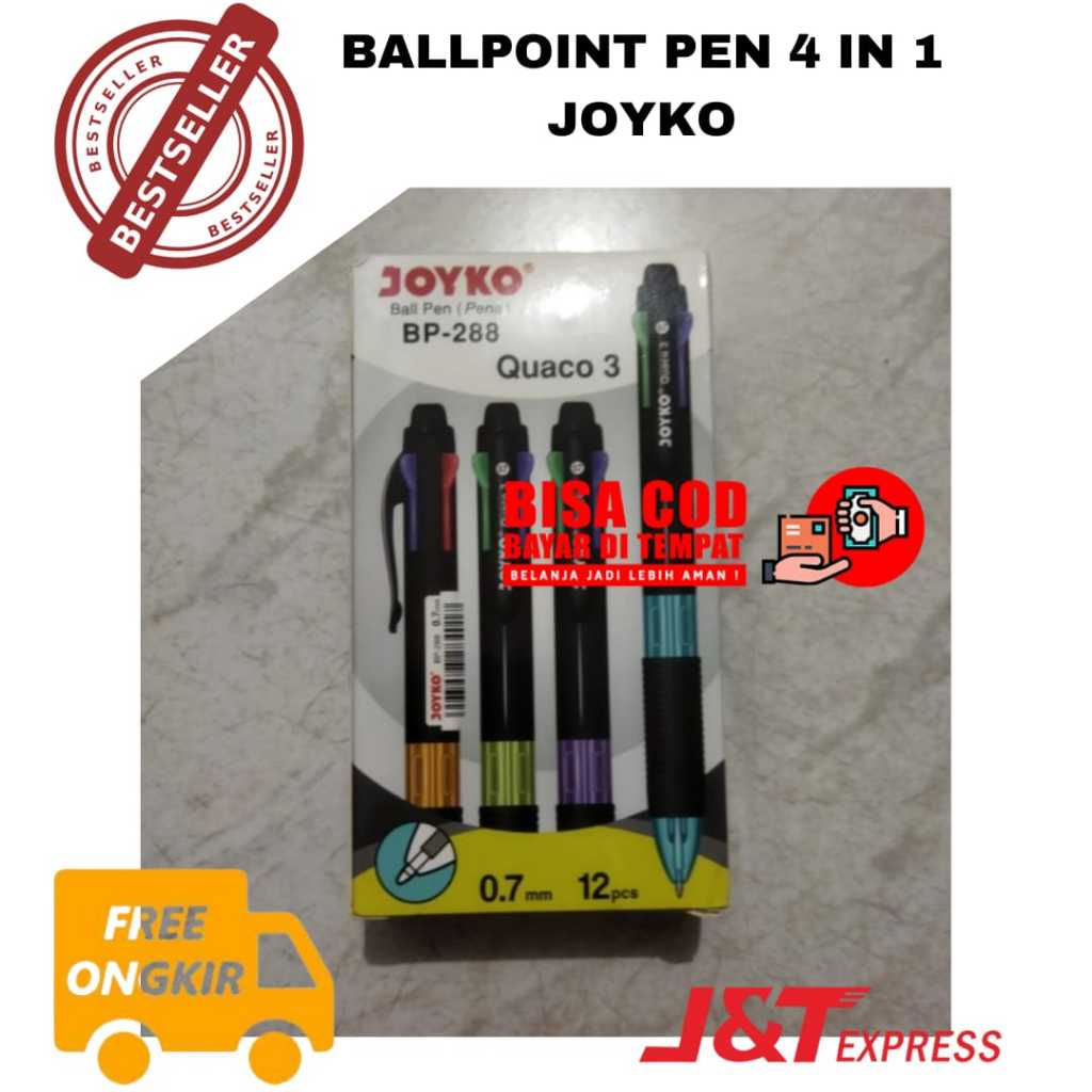 [JKI] BAYAR DI TEMPAT 1 pcs Pulpen Ballpoint Pen 4 in 1 JOYKO BP-288 Quaco 3 Seperti BIC 0.7 mm [SHO