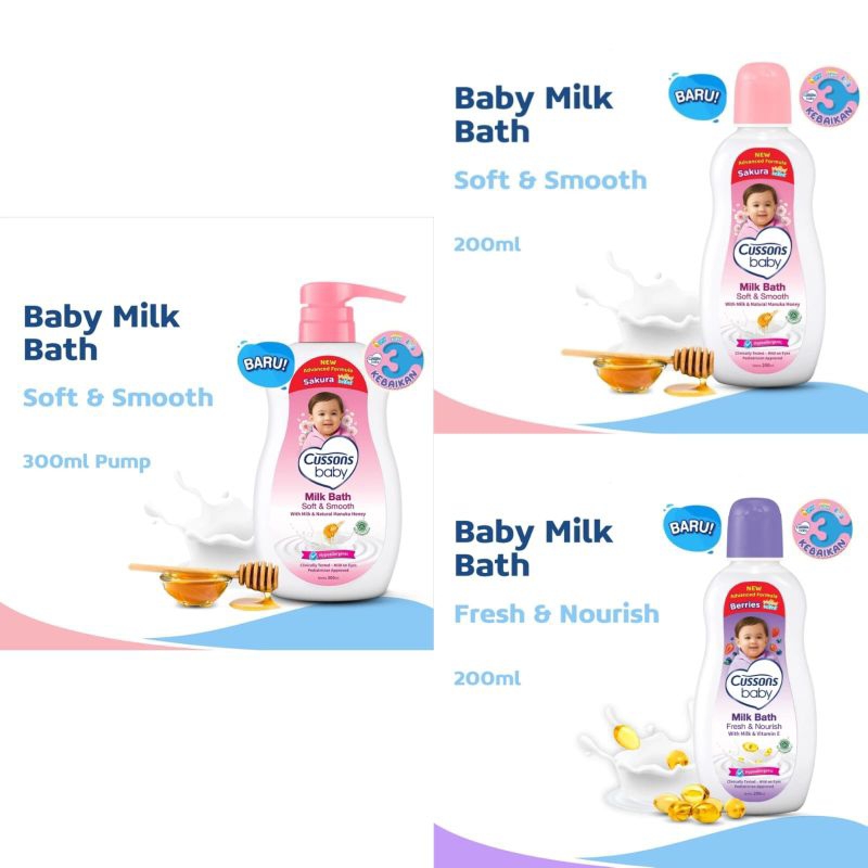 Cussons Baby Milk Bath 200ml / 300ml (Pump) - Sabun Mandi Bayi