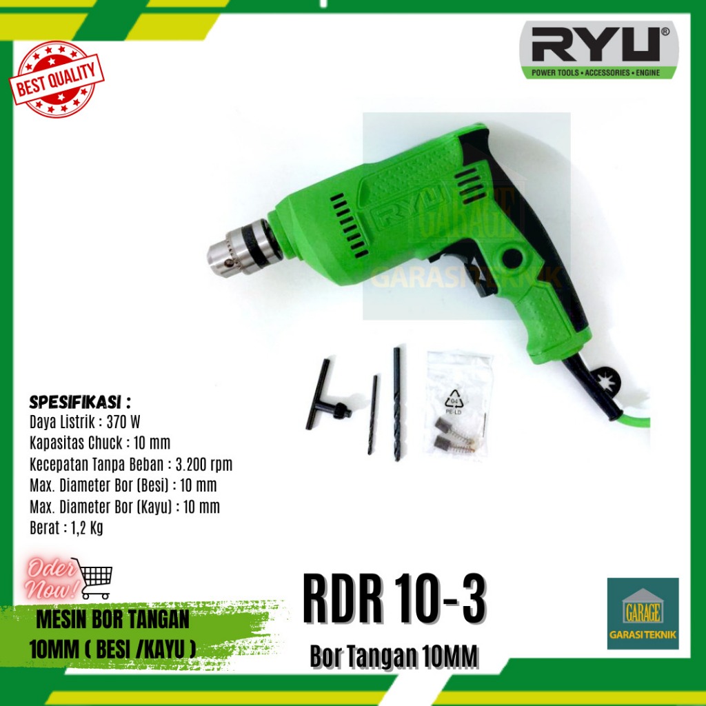 Ryu RDR 10-3 RE Bor 10mm/MESIN BOR 10MM/BOR RYU 10MM/BOR KAYU BESI 10MM/BOR KECIL KAYU BESI 10MM/MES
