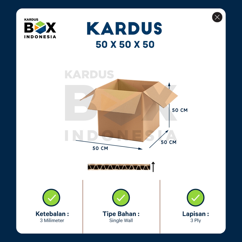 

Packing Kardus Karton Box Pindahan 50cm x 50cm x 50cm Box Polos