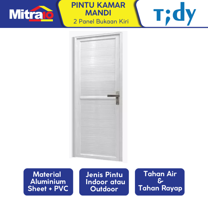 Tidy Pintu Kamar Mandi 2 Panel Aluminium Pvc + Handle Bukaan Kiri 70X200 Cm Putih (Set)