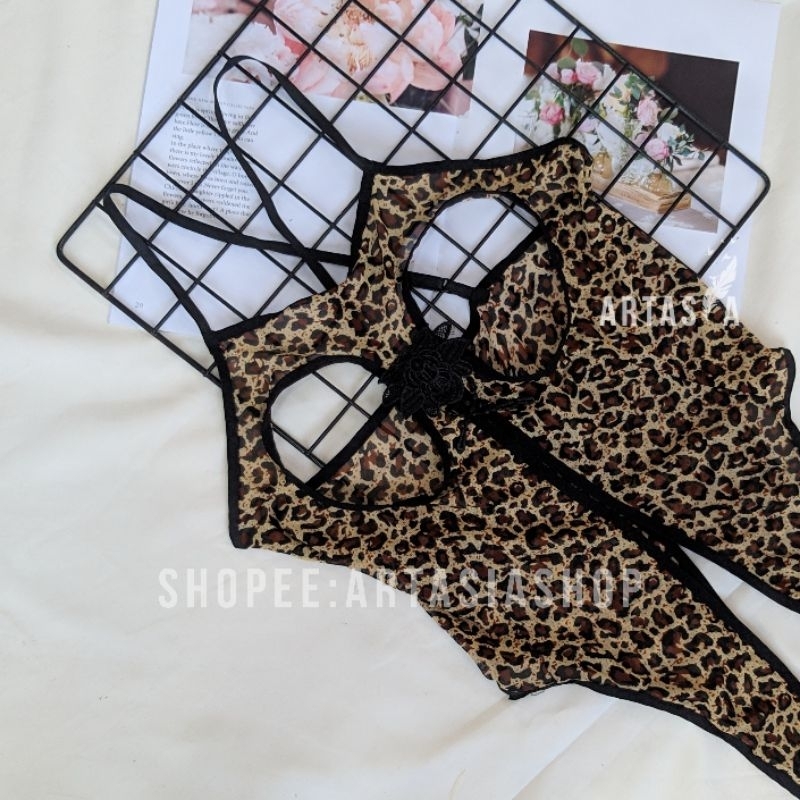 L XL XXL  Lingerie Big Size Ukuran Besar Motif Leopard  Ingerie Bodysuit Lingerie boobles Sexy 453