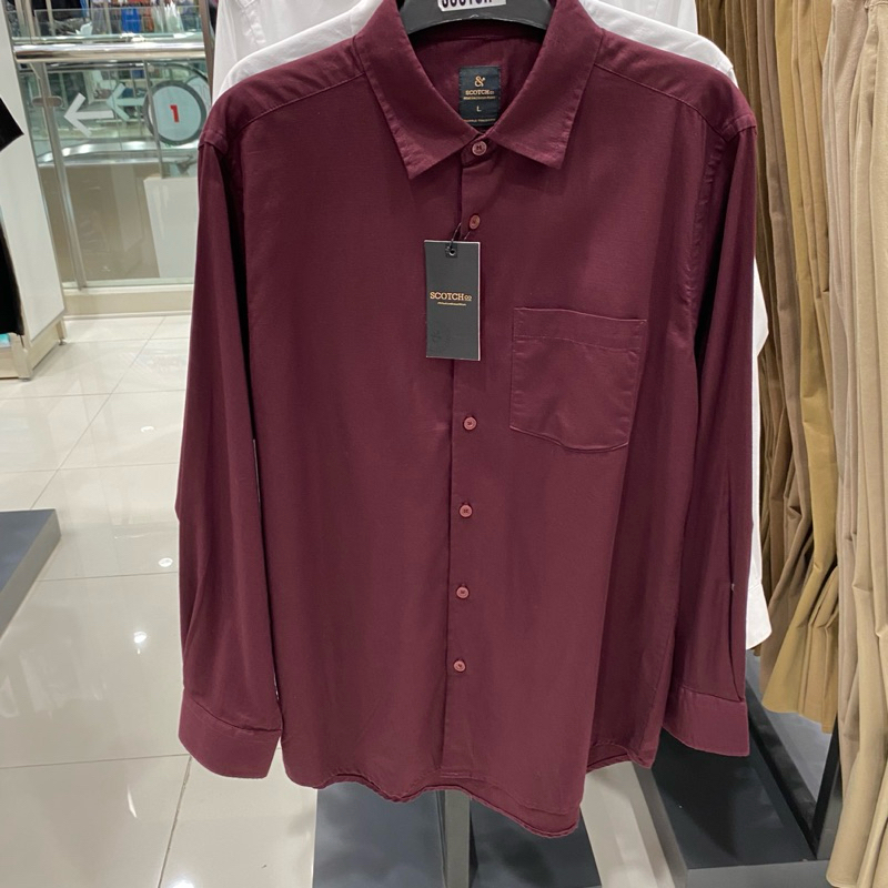 Scotch & Co Kemeja polos basic lengan panjang pria