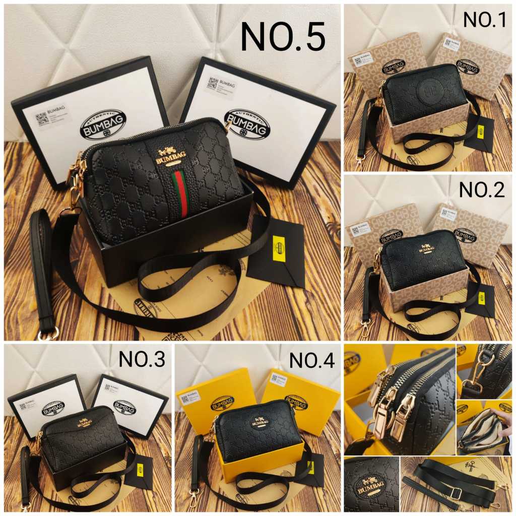 BUMBAG - Tas Selempang Mini Wanita 3 Ruang 2 Tali FREEBOX - Dompet Selempang Wanita 3 Zipper - TAS S