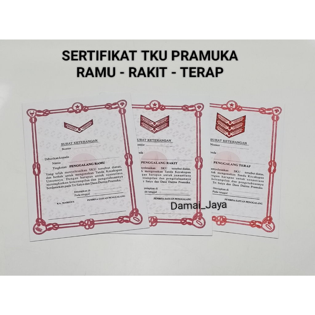 

Sertifikat TKU Pramuka Penggalang 5 Lembar