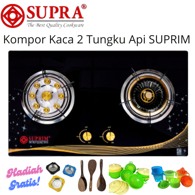 PGJ - SUPRIM Kompor Kaca 2 Tungku Api Biasa / Kompor Gas Tanam SNI Motif Mewah / Kompor 2 Tungku Api