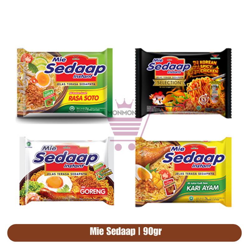 

Mie Sedaap Goreng / Mie Sedaap Soto / Mie Sedaap Korea / Mie Sedap Kari / Mie Sedap 90gr