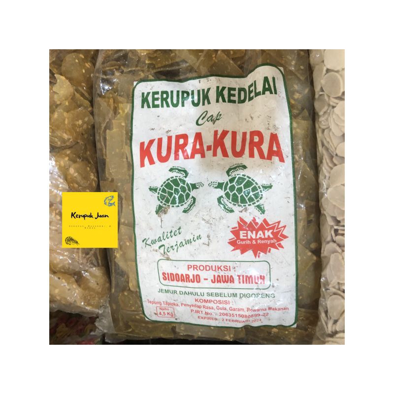 

Kerupuk Tempe Kotak / Kerupuk Kedelai Cap Kura-Kura 5 KG / 1 Bal