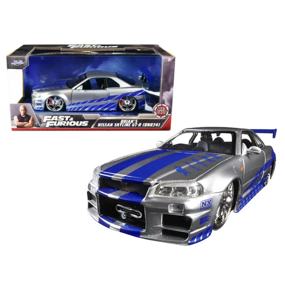 Jada 1:24 Fast & Furious Nissan Skyline GT-R (R34) silver & biru