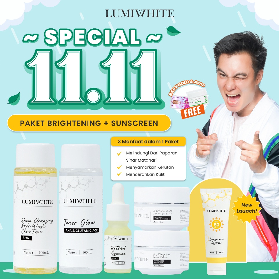 ➢❈ Lumiwhite x Baim Wong - Paket Brightening + Sunscreen SPF 50 PA+++ (1 Acne Cream + 1 Baby Gold) B