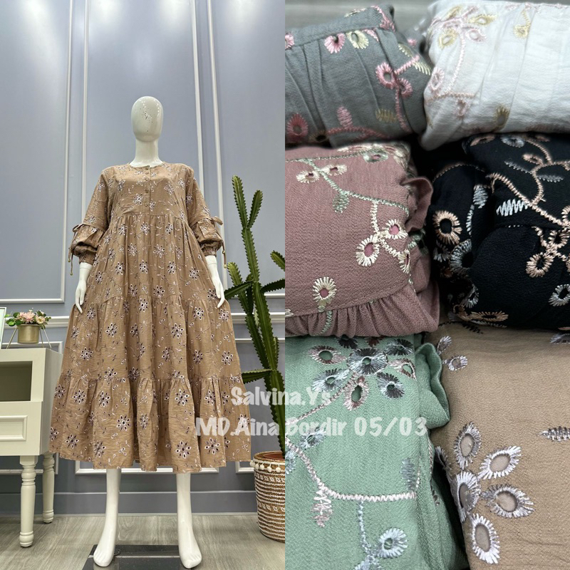 midi aina bordir lengan balon salvina ys