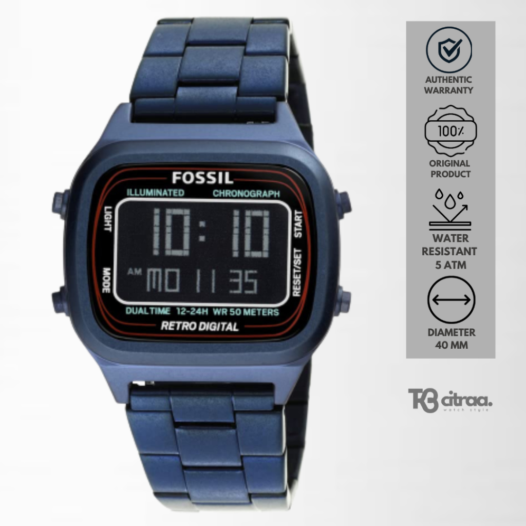 jam tangan unisex fossil couple retro digital strap rantai stainless steel luxury watch water resistant casual elegant original FS5896