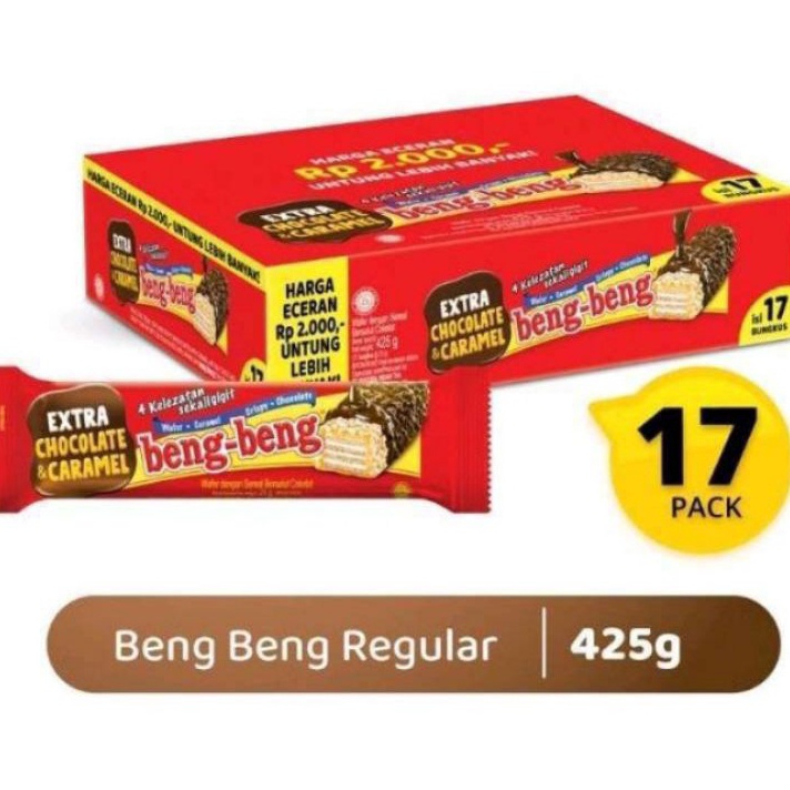 

Ready Beng beng Chocolate wafer 1 box isi 17 picis Terlaris