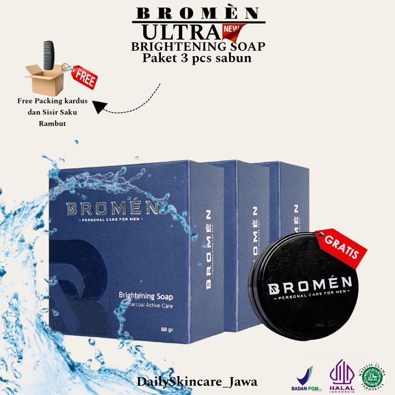 SABUN WAJAH BROMEN / BROMEN SKINCARE WAJAH PAKET HEMAT ( 3 SABUN) FREE POT SABUN