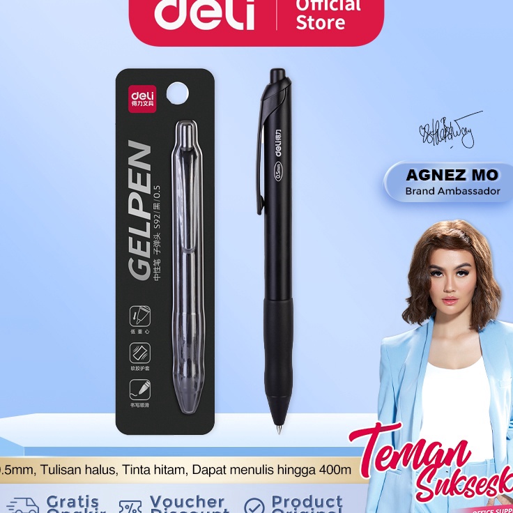 

Paling Popular Deli Retractable Gel Pen / Pulpen Gel Cetek Premium 0.5mm Tinta Hitam Nyaman Digenggam S92 ➡✷
