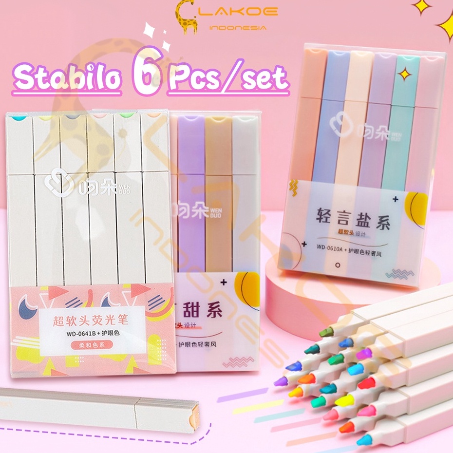 

Paling Popular Lakoe 6PCS stabillo warna/Stabillo Highliter set/Multicolor pena stabilo/highlighter pastel 6 colors warna